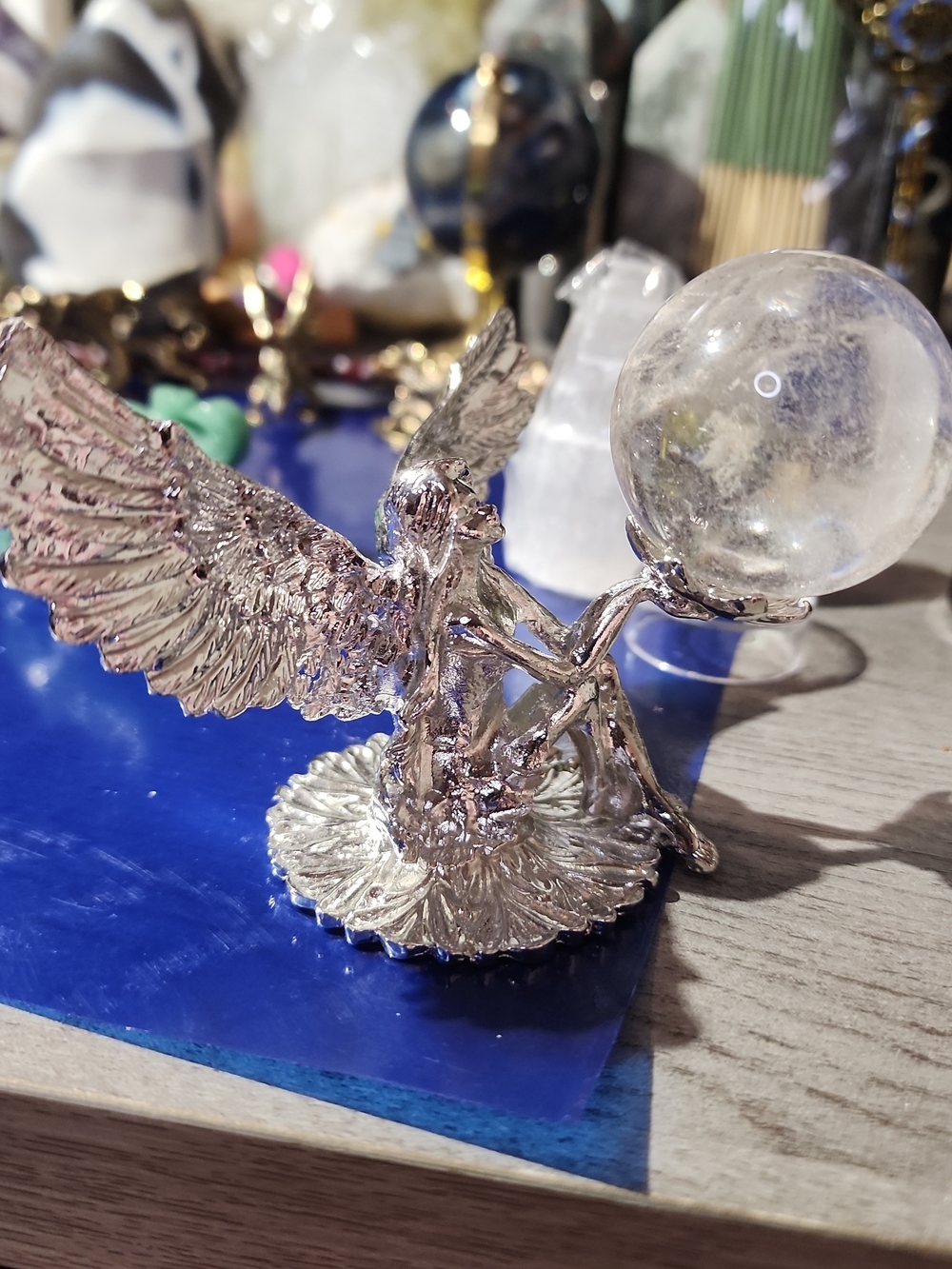 Silver Winged Fairy Crystal Ball Sculpture - Home Accents